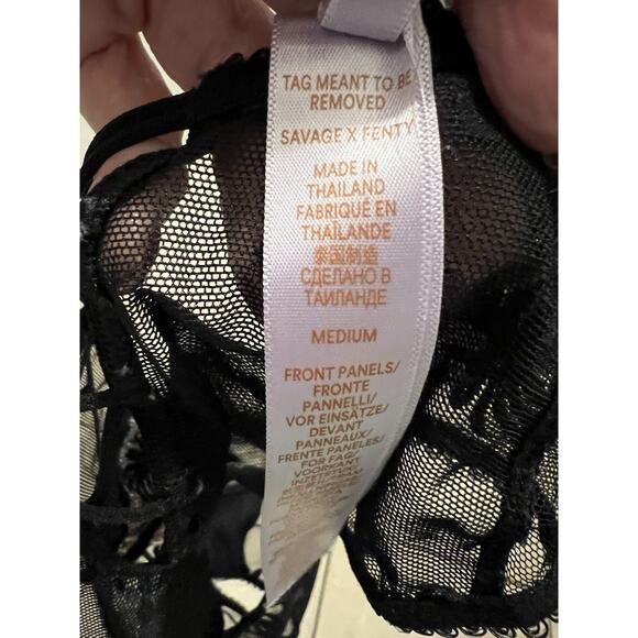 Savage X Fenti Black Mesh Floral Embroidered Polka Dot High Leg Bikini Panties M - Picture 9 of 11